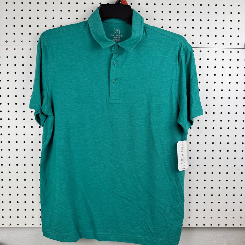 George Mens Tropical Jade Heather Poly Polo Shirt Stretch Size M 38-40 NWT
